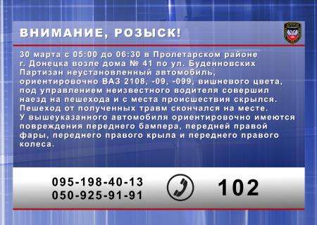 МВД ДНР просит оказать помощь в розыске автомобилиста, который насмерть сбил пешехода