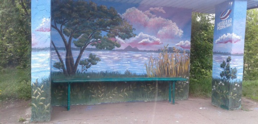 Одну из остановок в Макеевке разрисовали пейзажами Донбасса